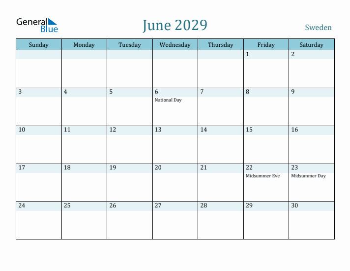 June 2029 Calendar with Holidays