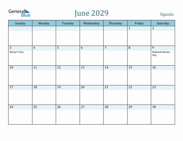 June 2029 Calendar with Holidays