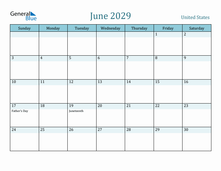 June 2029 Calendar with Holidays