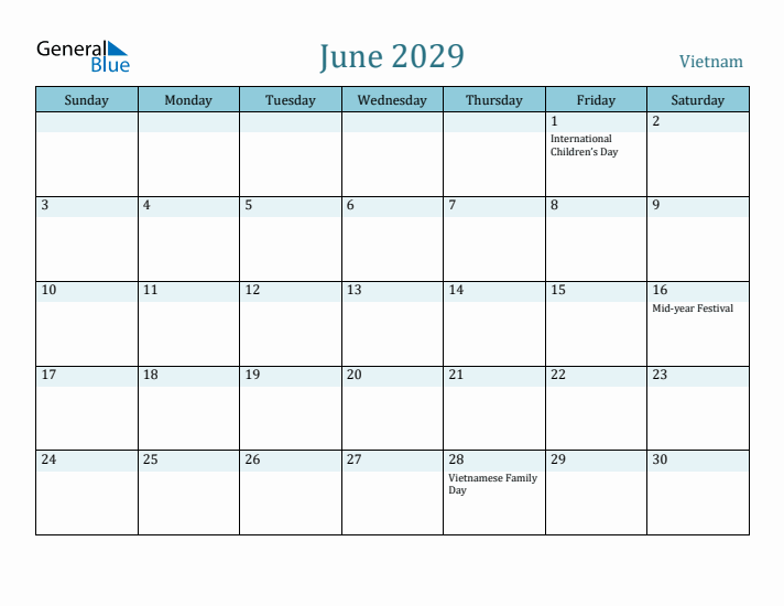 June 2029 Calendar with Holidays