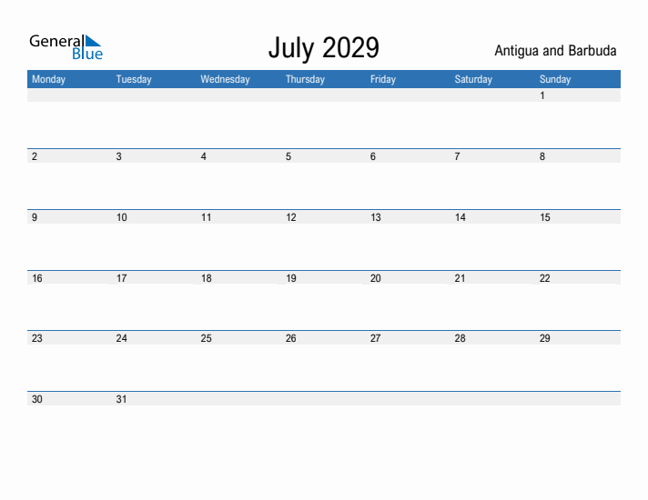 Fillable July 2029 Calendar