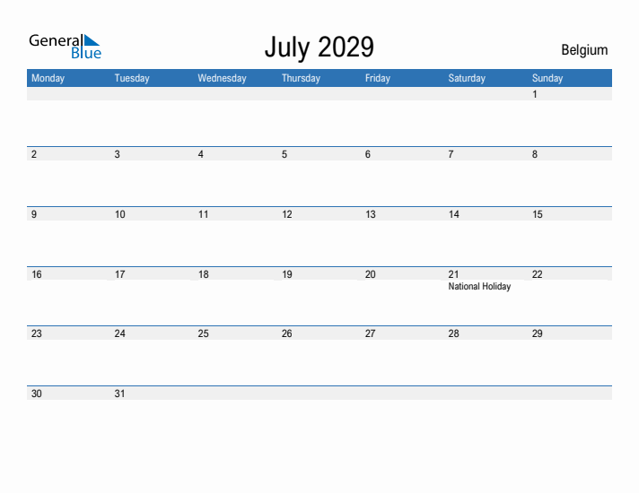 Fillable July 2029 Calendar