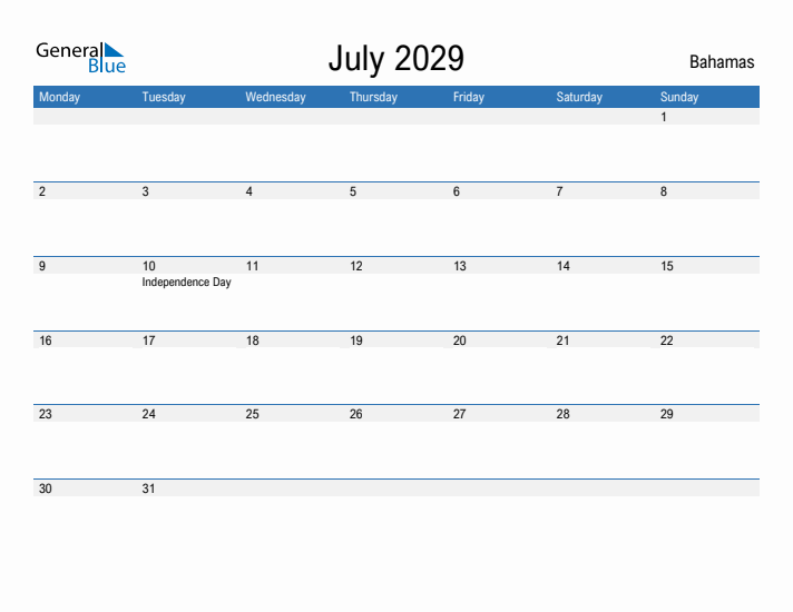 Fillable July 2029 Calendar