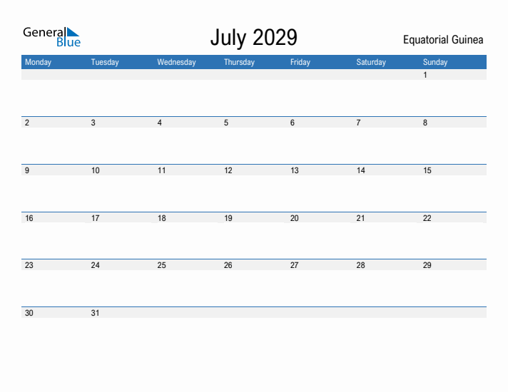 Fillable July 2029 Calendar