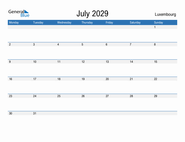 Fillable July 2029 Calendar