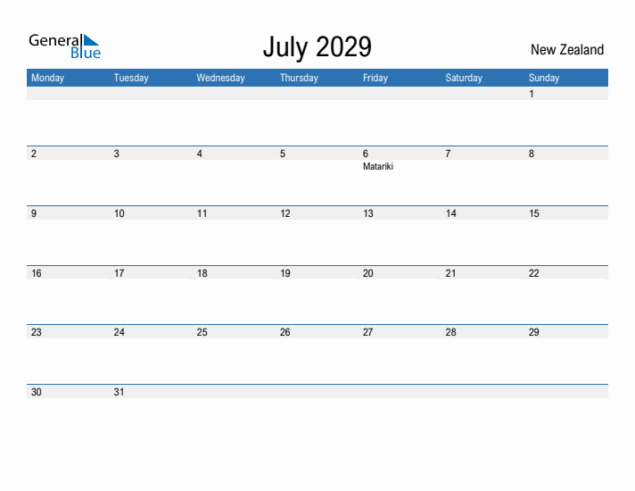 Fillable July 2029 Calendar