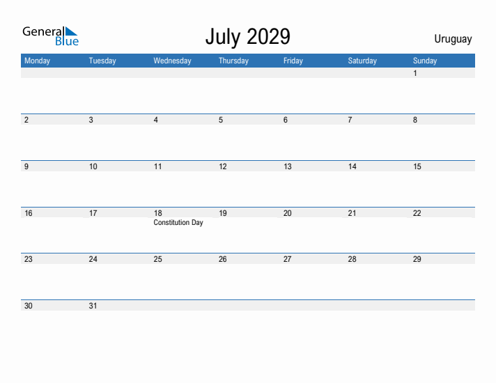 Fillable July 2029 Calendar