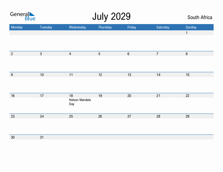 Fillable July 2029 Calendar