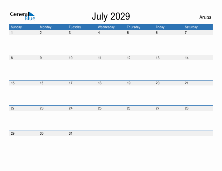 Fillable July 2029 Calendar