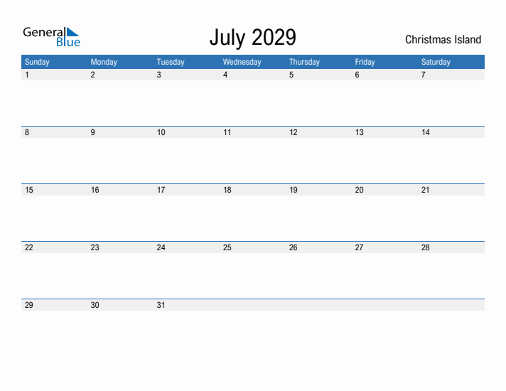 Fillable July 2029 Calendar