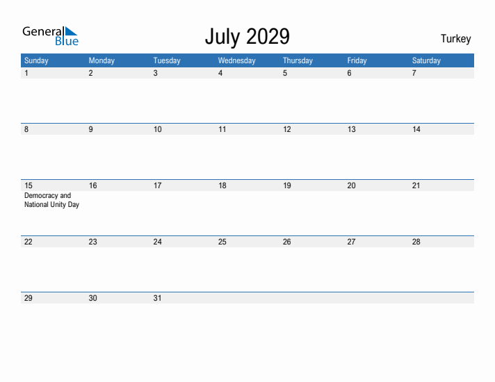 Fillable July 2029 Calendar