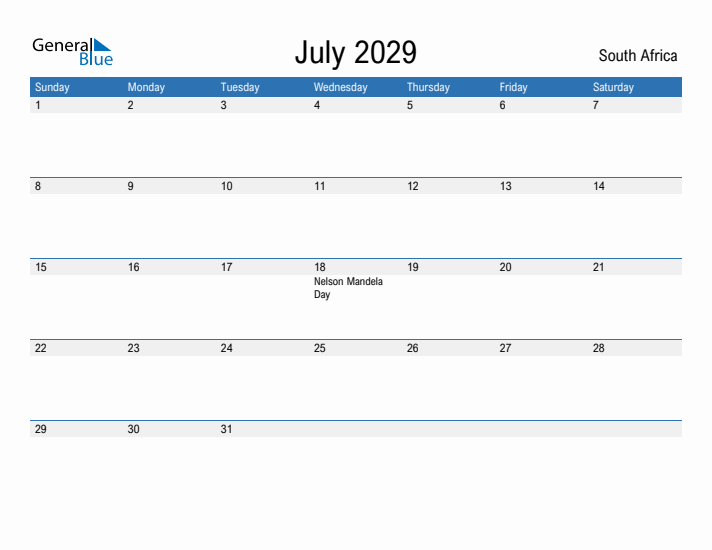 Fillable July 2029 Calendar