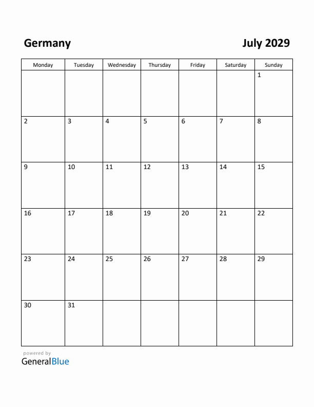 July 2029 Calendar with Germany Holidays