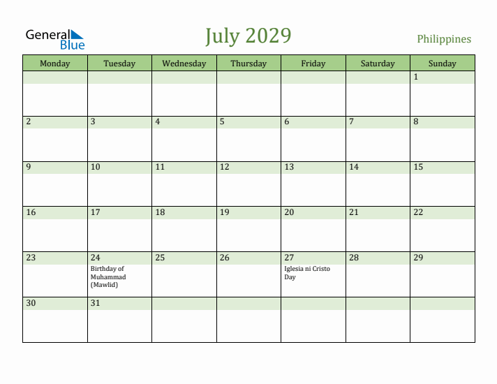 July 2029 Calendar with Philippines Holidays