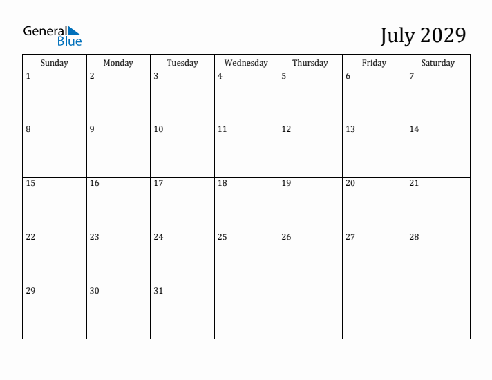 July 2029 Calendar