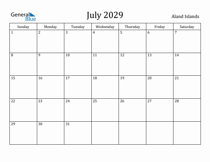 July 2029 Calendar Aland Islands