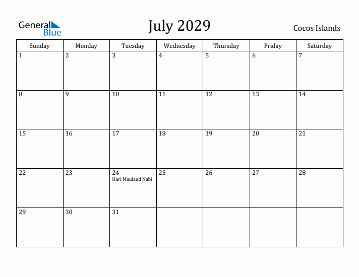 July 2029 Calendar Cocos Islands