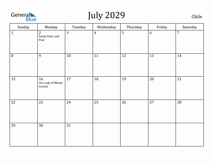 July 2029 Calendar Chile