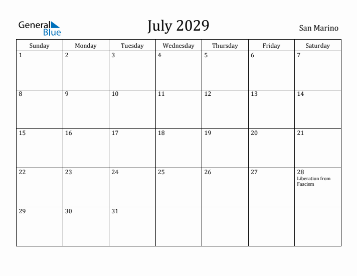 July 2029 Calendar San Marino