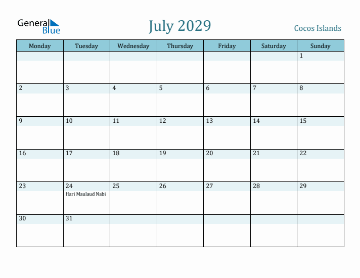 July 2029 Calendar with Holidays