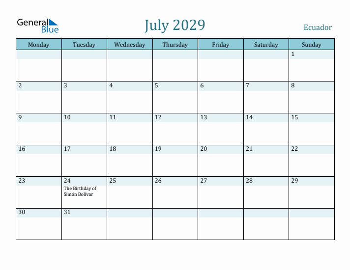 July 2029 Calendar with Holidays