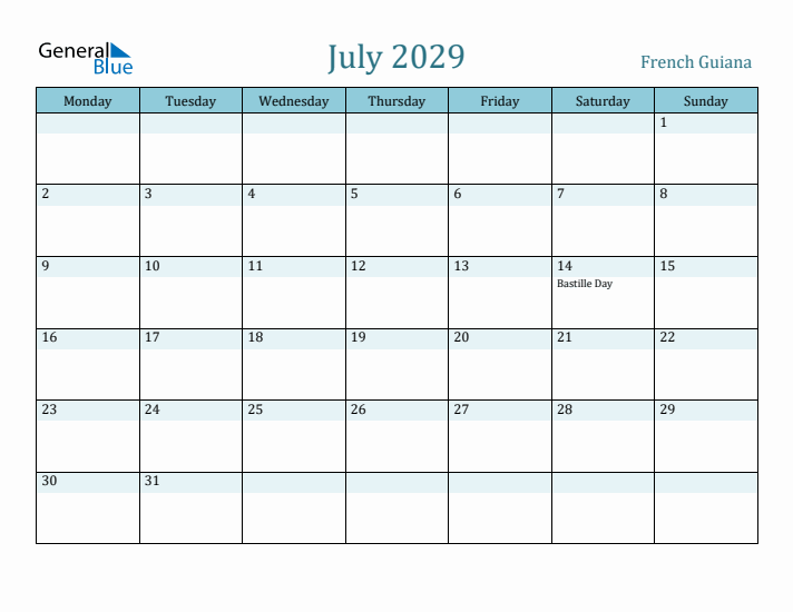 July 2029 Calendar with Holidays