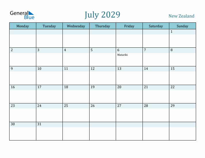 July 2029 Calendar with Holidays