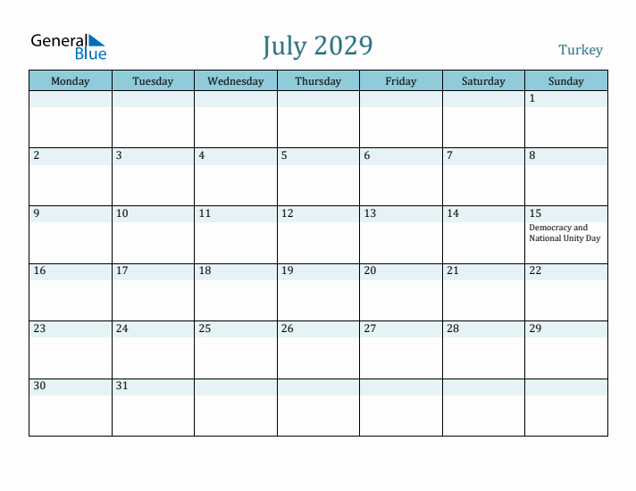 July 2029 Calendar with Holidays