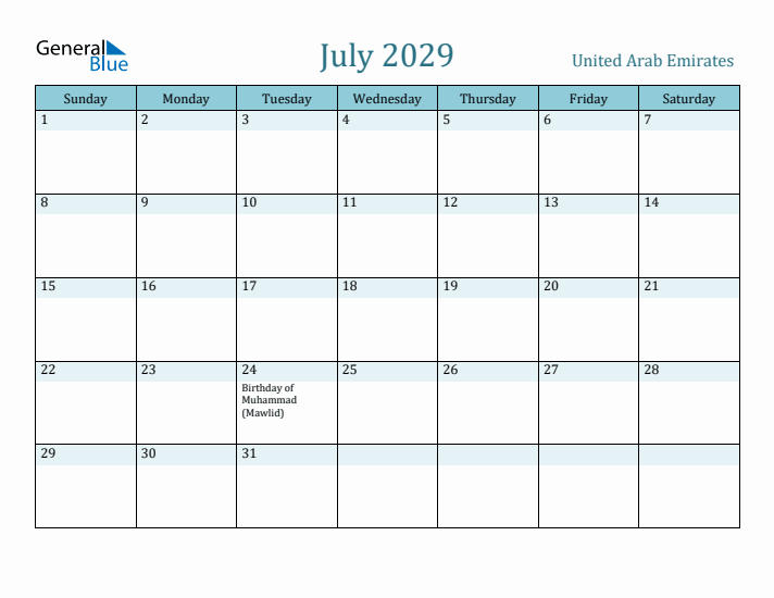 July 2029 Calendar with Holidays