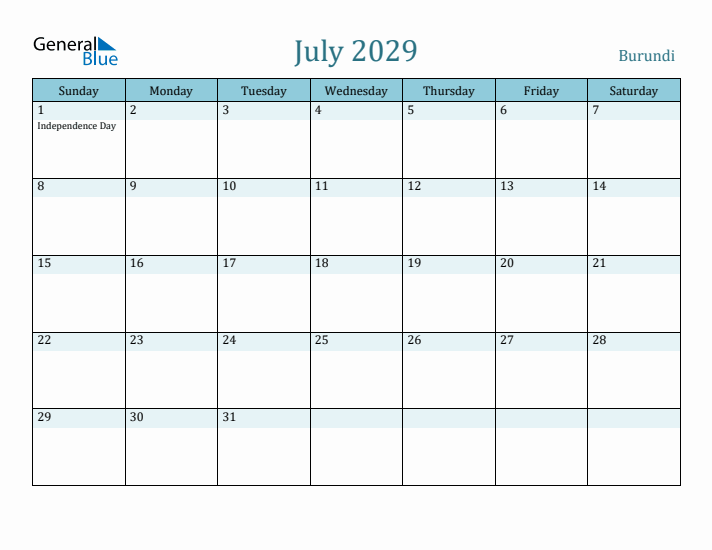 July 2029 Calendar with Holidays