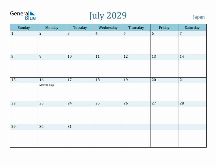 July 2029 Calendar with Holidays