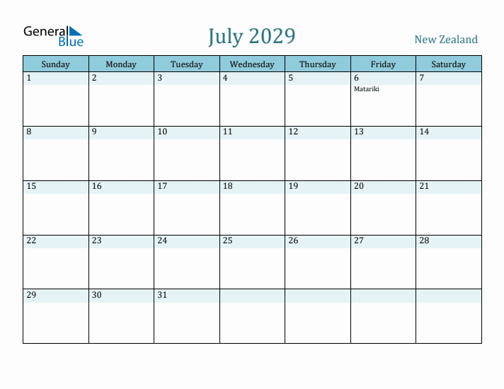 July 2029 Calendar with Holidays