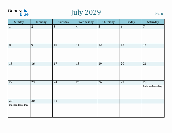 July 2029 Calendar with Holidays