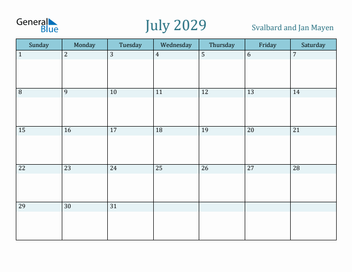 July 2029 Calendar with Holidays