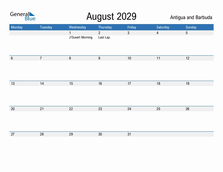 Fillable August 2029 Calendar