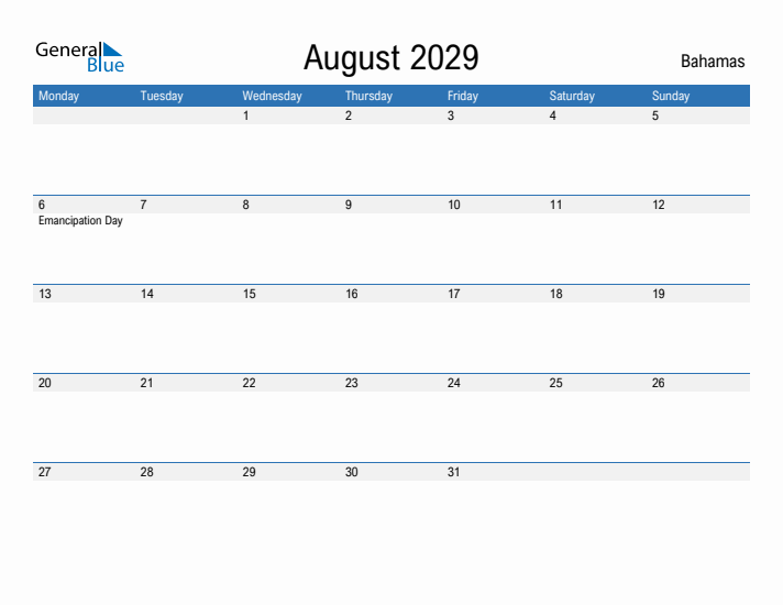 Fillable August 2029 Calendar