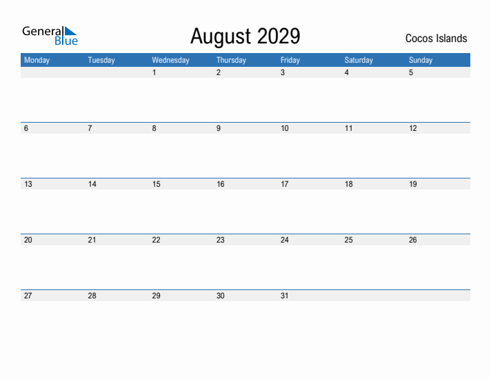 Fillable August 2029 Calendar