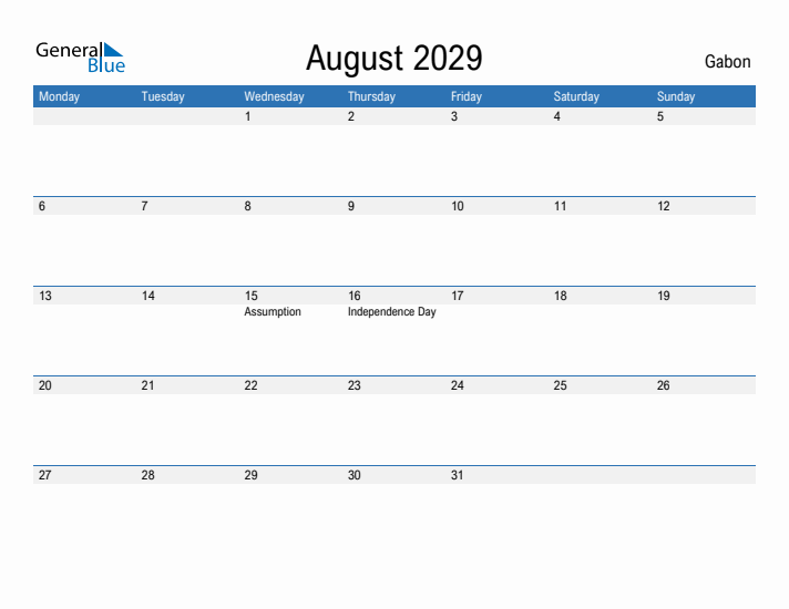 Fillable August 2029 Calendar