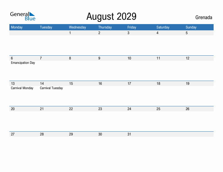 Fillable August 2029 Calendar