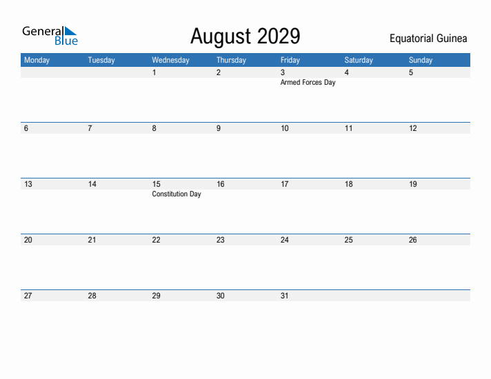 Fillable August 2029 Calendar