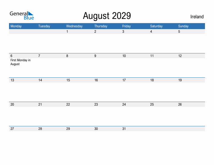 Fillable August 2029 Calendar