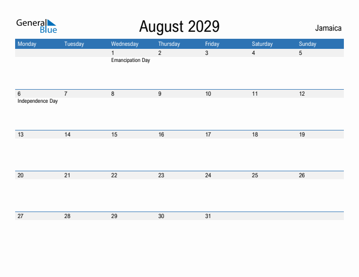 Fillable August 2029 Calendar