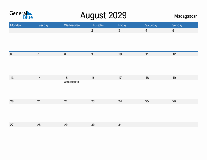 Fillable August 2029 Calendar