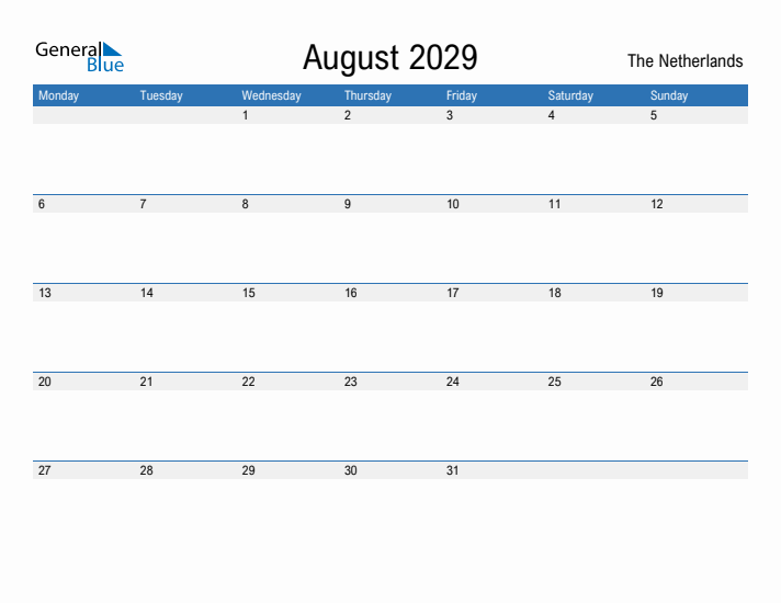 Fillable August 2029 Calendar