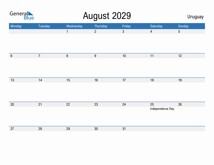 Fillable August 2029 Calendar