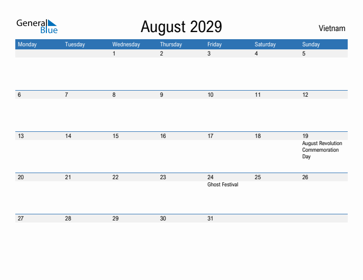 Fillable August 2029 Calendar