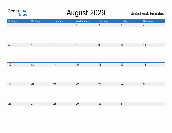 Fillable August 2029 Calendar