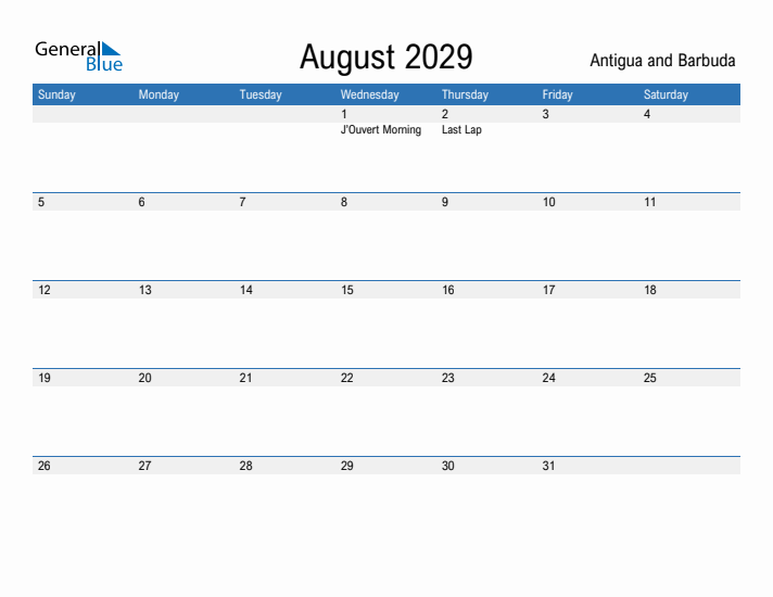 Fillable August 2029 Calendar