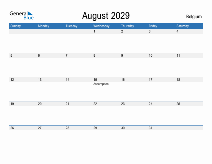 Fillable August 2029 Calendar