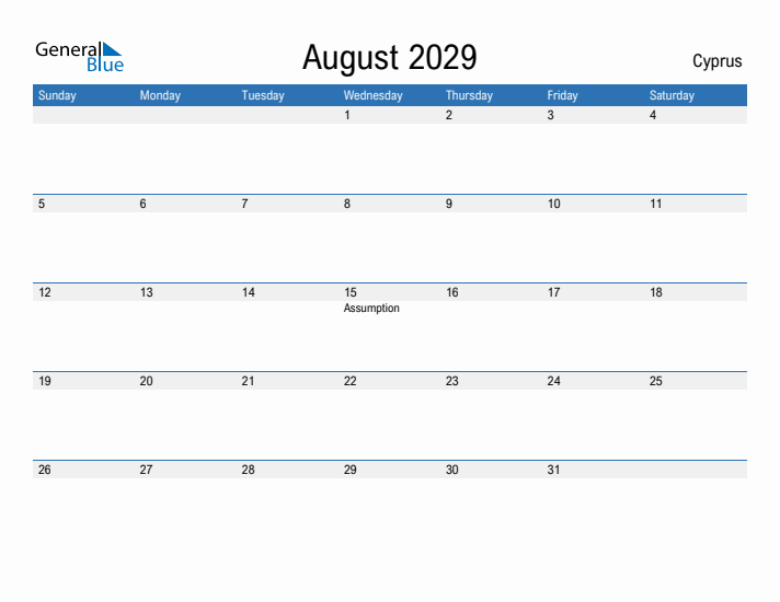 Fillable August 2029 Calendar